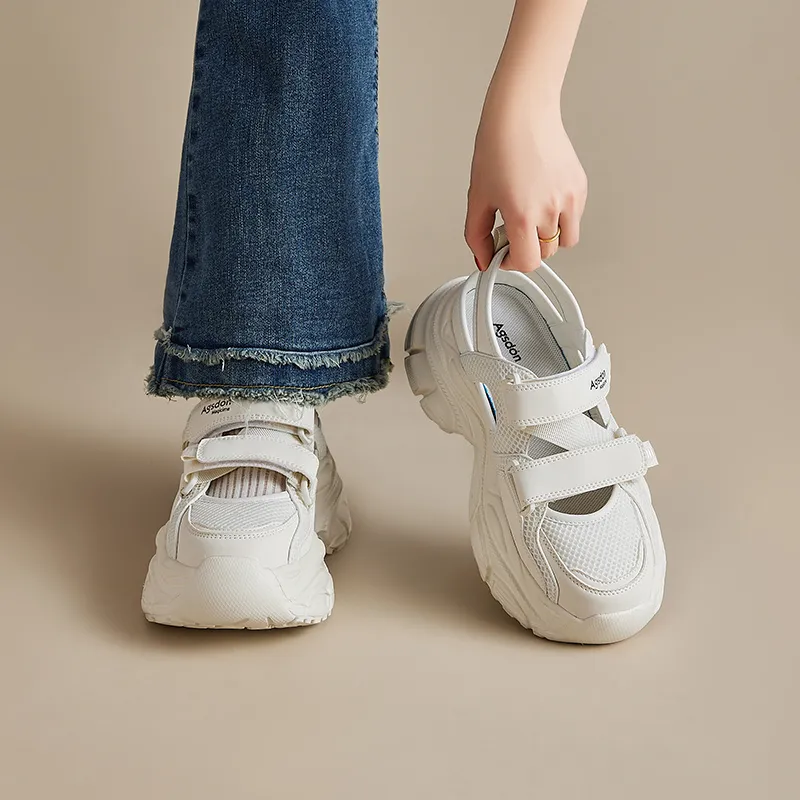 AGSDON Lightweight Breathable Height Increasing Low Top Chunky Sneakers 7.5cm Women's-5