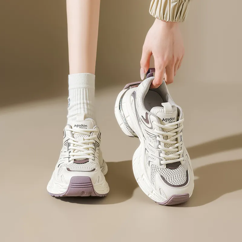AGSDON Chunky Sneakers Women's Low Top Champagne/Beige Purple/Silver-12