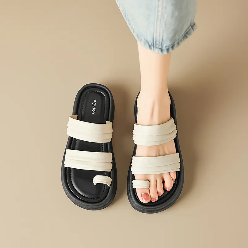 AGSDON Slide Slippers Women's Beige/Silver-4