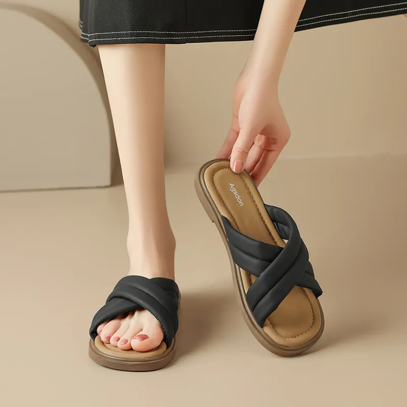 AGSDON Rubber Sole Quiet Slip Resistant Slide Slippers Women's-10