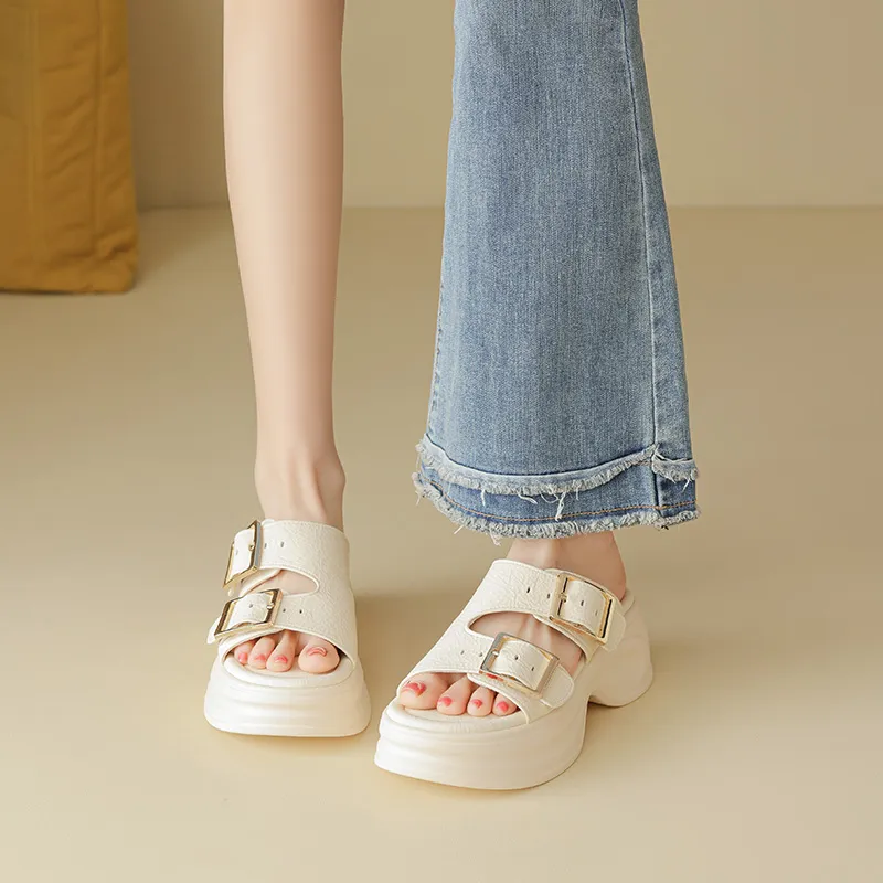 AGSDON Slide Slippers Women's Beige/Blue-5