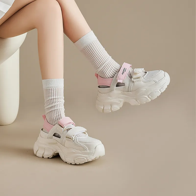 AGSDON Lightweight Breathable Height Increasing Low Top Chunky Sneakers 7.5cm Women's-9