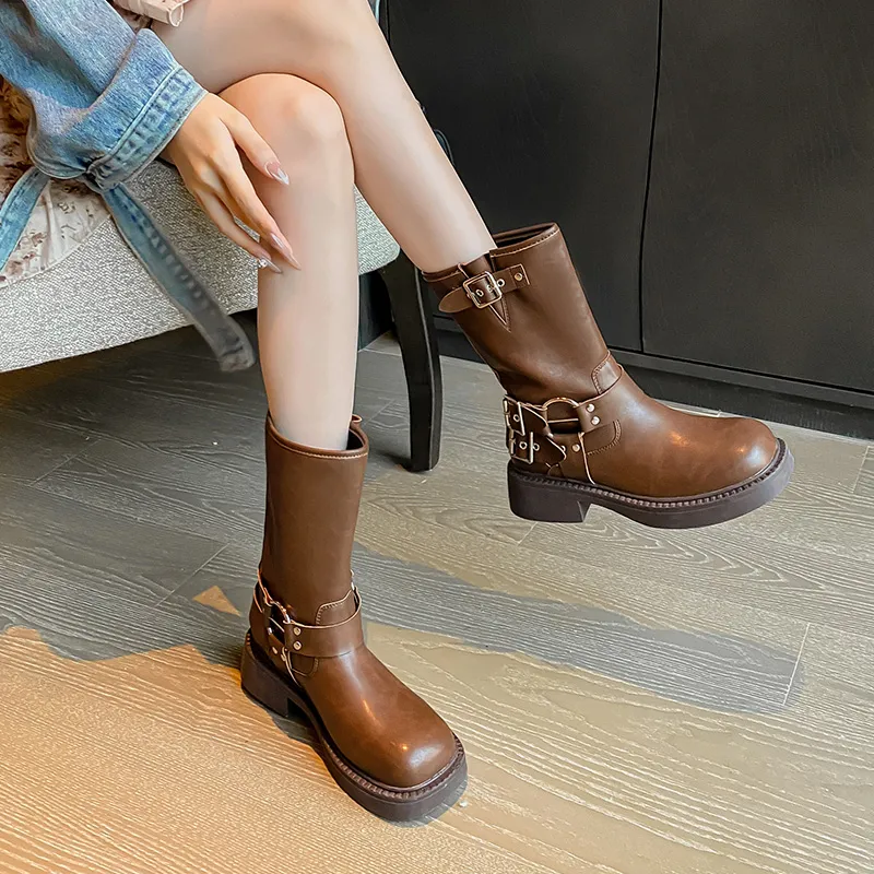 AGSDON Ankle Boots 4cm Women's Brown-14