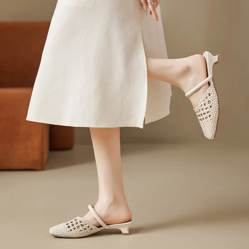 AGSDON Cut Out Woven Closed Toe Slippers 3.5cm Women's-2