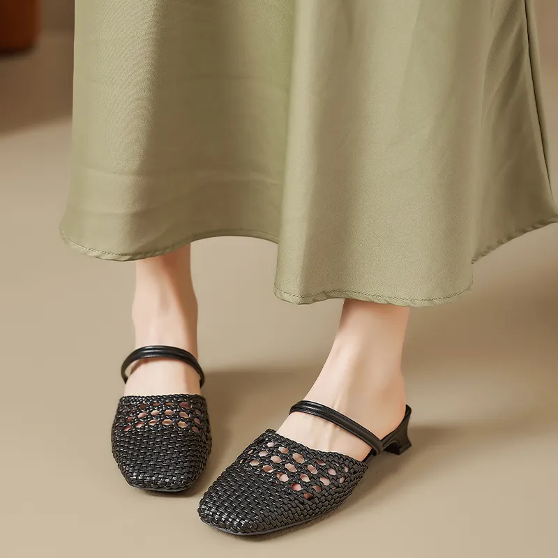 AGSDON Cut Out Woven Closed Toe Slippers 3.5cm Women's-10