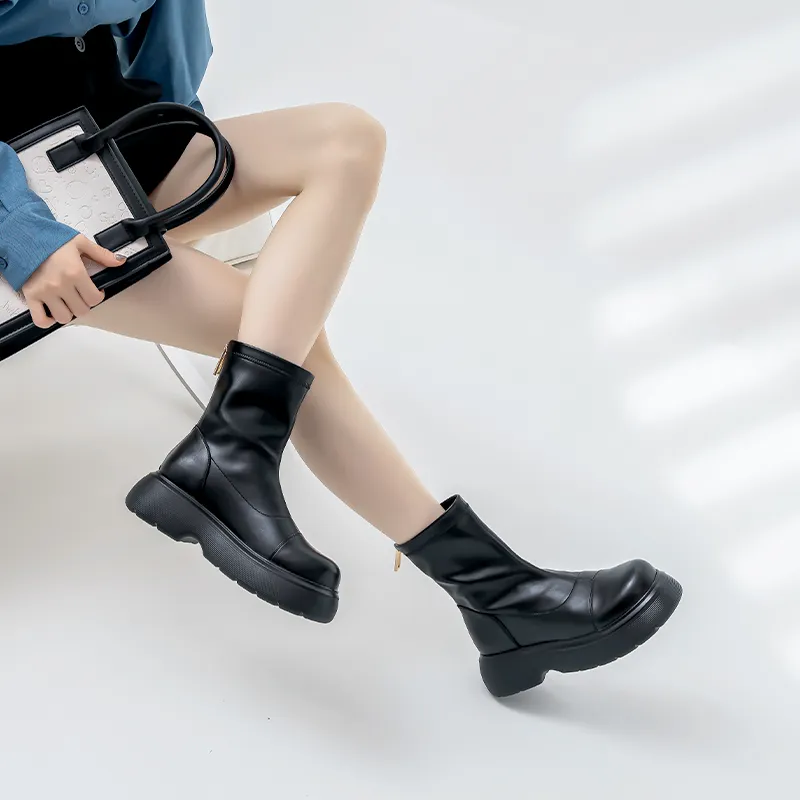 AGSDON Ankle Boots Women's Black/Milk Tea/Beige-3