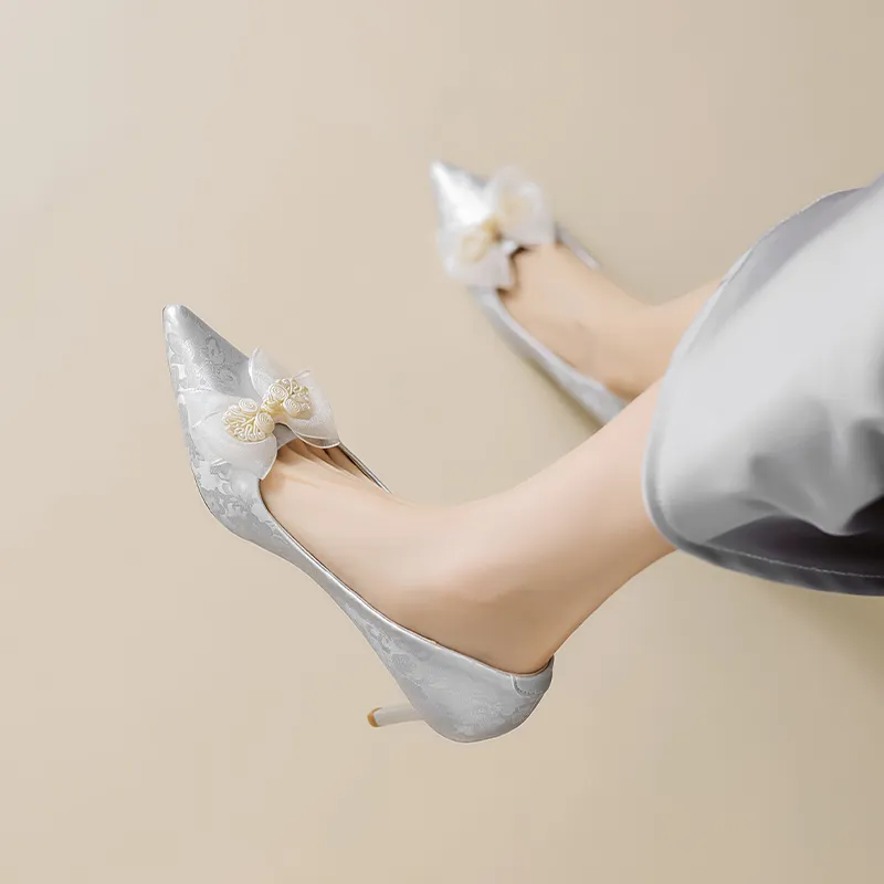 AGSDON Slim Heel High Heels 8cm Women's Silver-3