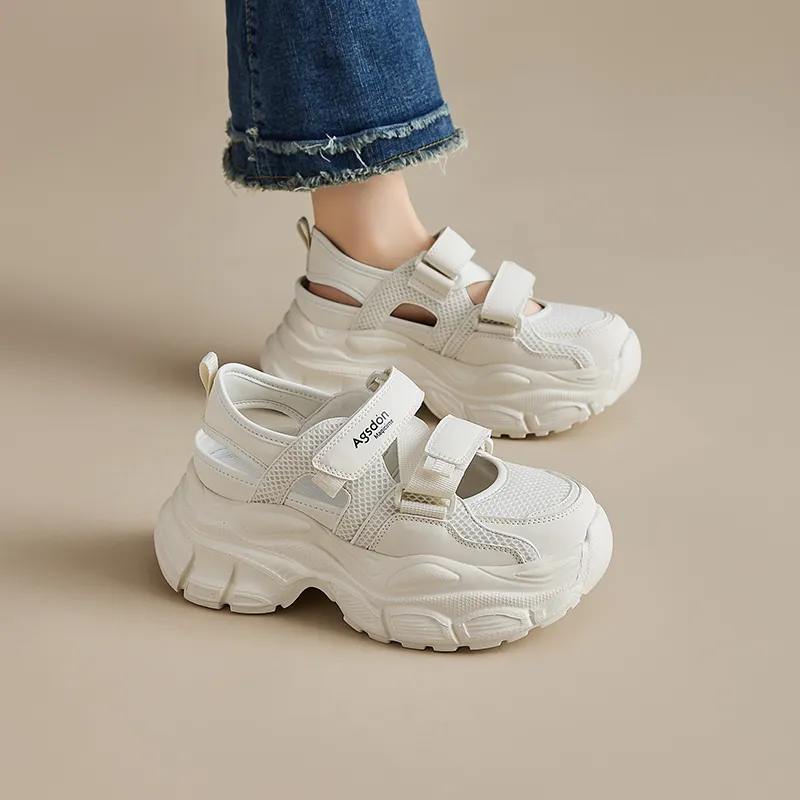 AGSDON Lightweight Breathable Height Increasing Low Top Chunky Sneakers 7.5cm Women's-3