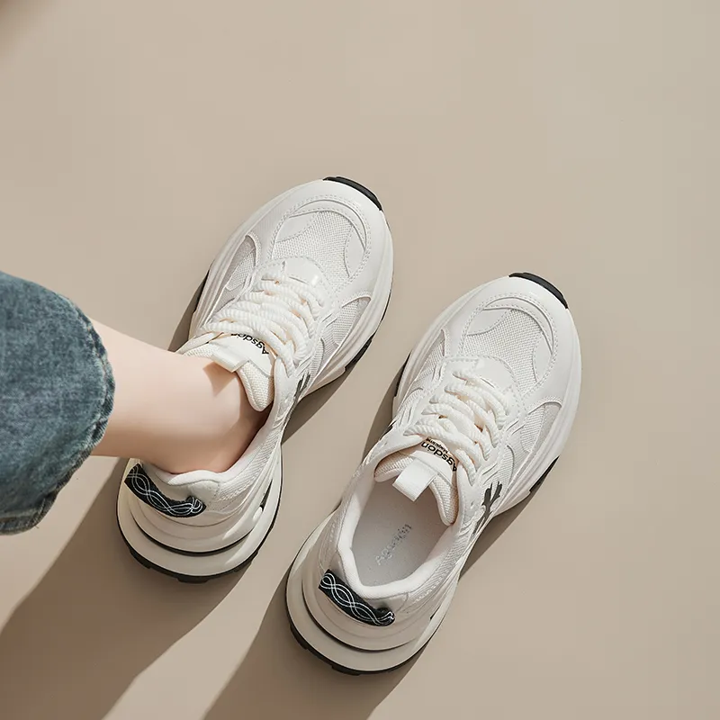 AGSDON Lightweight Low Top Chunky Sneakers 6.5cm Women's Beige Black-5
