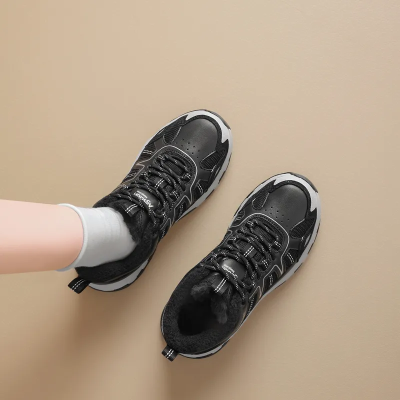 AGSDON Warm Height Increasing Low Top Hiking/Trekking Shoes Women's Black-5