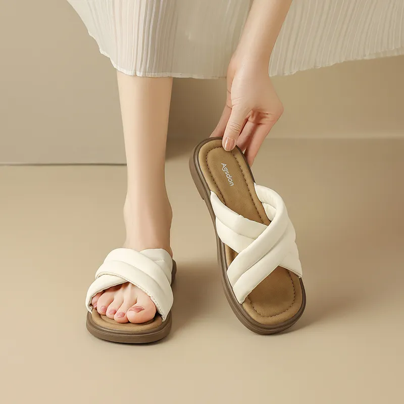 AGSDON Rubber Sole Quiet Slip Resistant Slide Slippers Women's-3