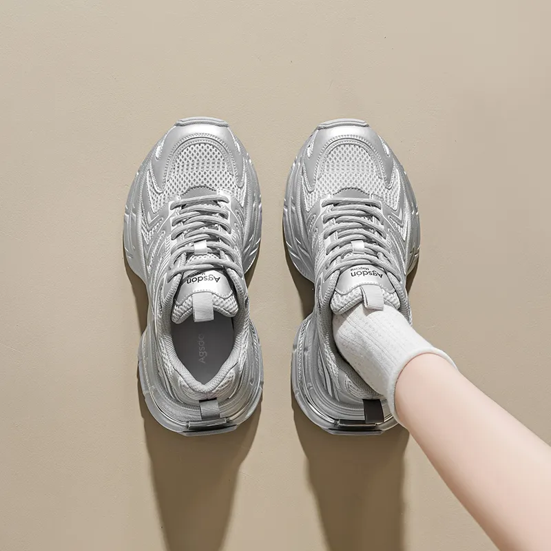 AGSDON Chunky Sneakers Women's Low Top Champagne/Beige Purple/Silver-20