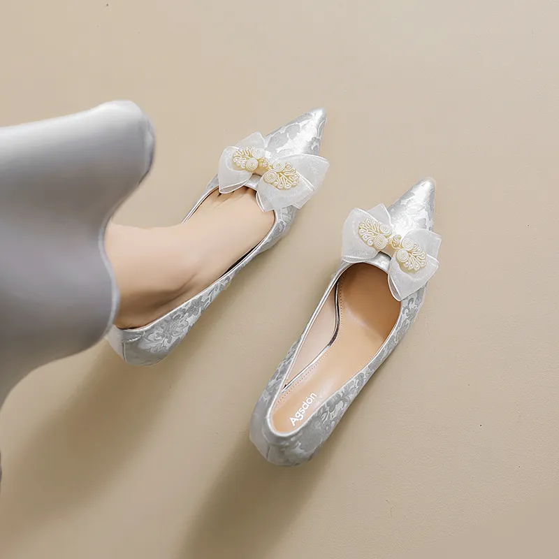 AGSDON Slim Heel High Heels 8cm Women's Silver-5