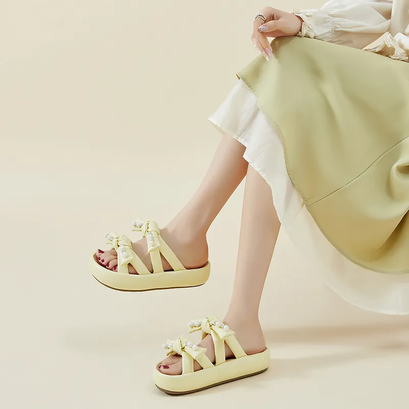 AGSDON Slide Slippers Women's Beige/Yellow-9
