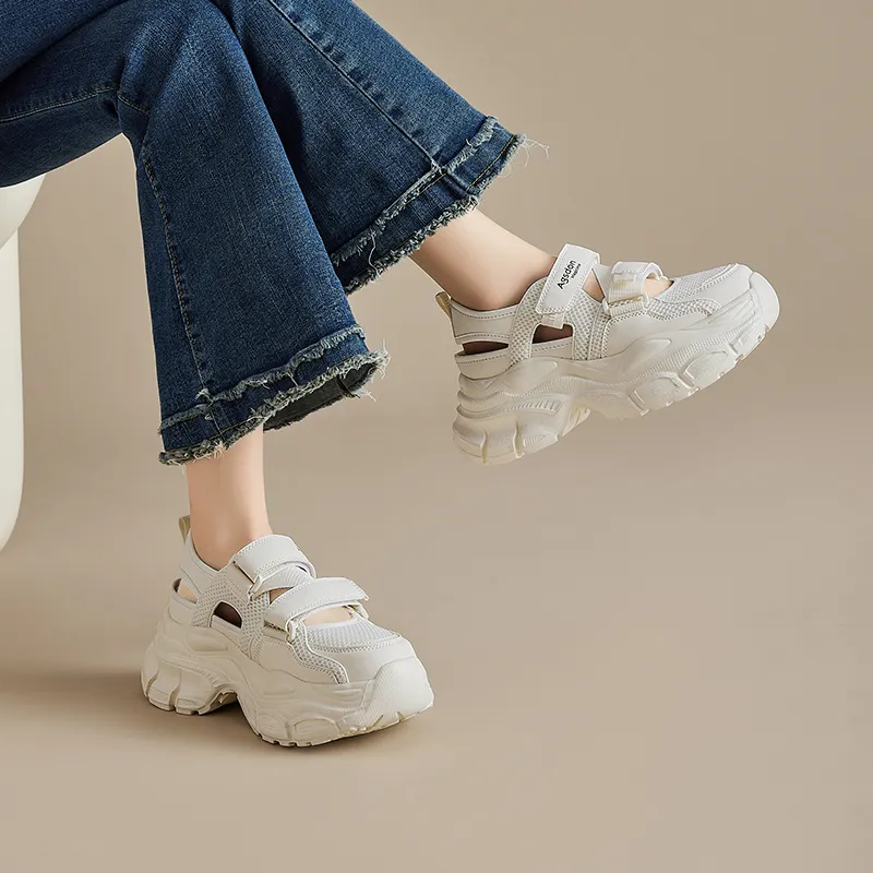 AGSDON Lightweight Breathable Height Increasing Low Top Chunky Sneakers 7.5cm Women's-2