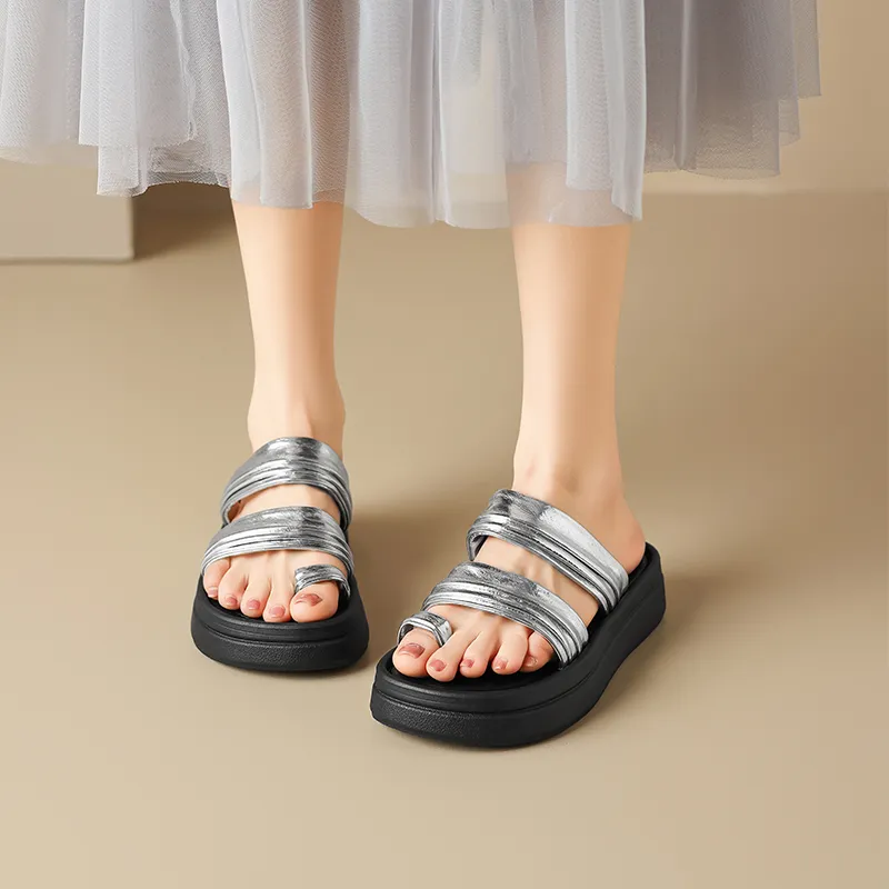 AGSDON Slide Slippers Women's Beige/Silver-8
