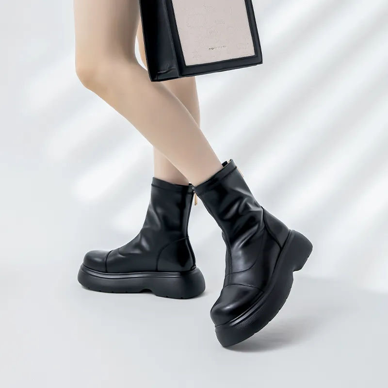 AGSDON Ankle Boots Women's Black/Milk Tea/Beige-5