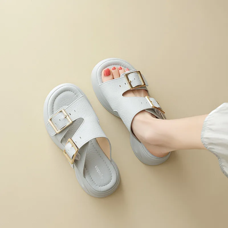 AGSDON Slide Slippers Women's Beige/Blue-13