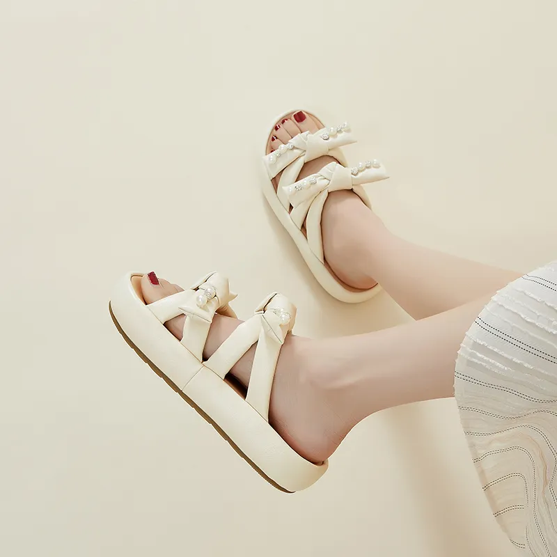 AGSDON Slide Slippers Women's Beige/Yellow-5