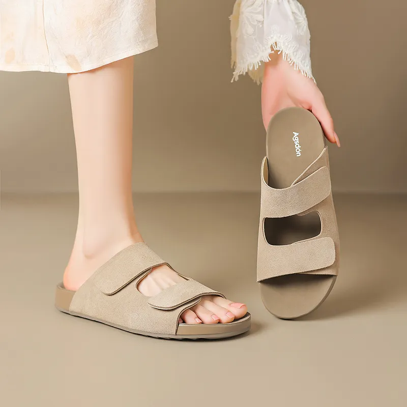 AGSDON Slide Slippers Women's Apricot/Beige/Pink-2