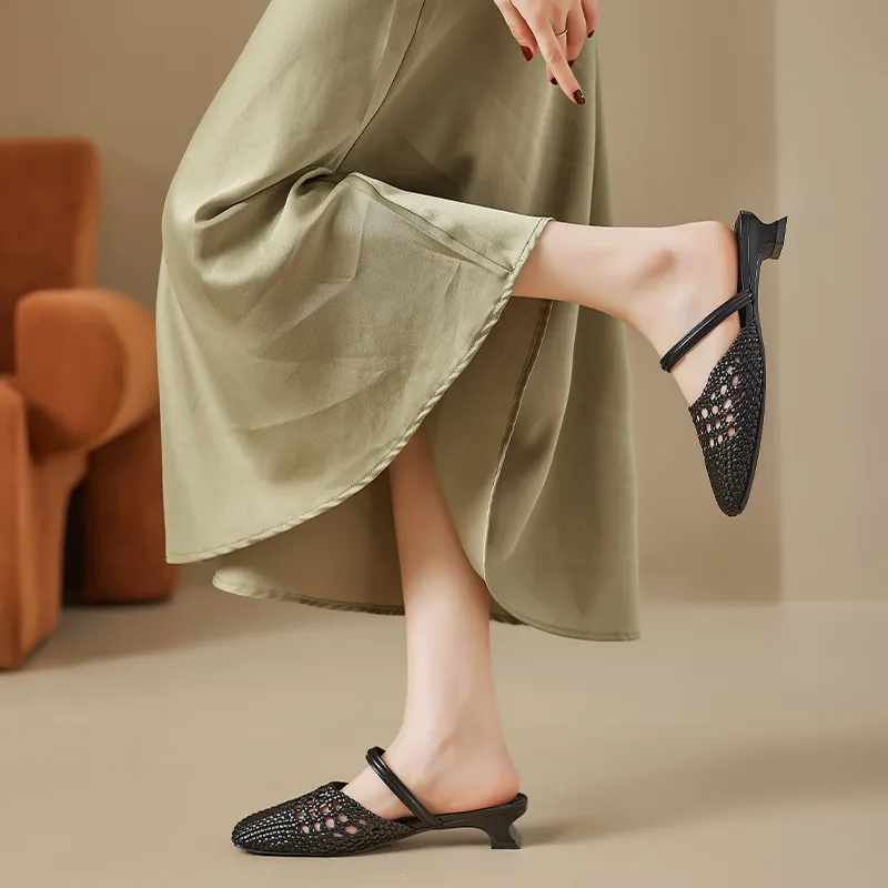 AGSDON Cut Out Woven Closed Toe Slippers 3.5cm Women's-9