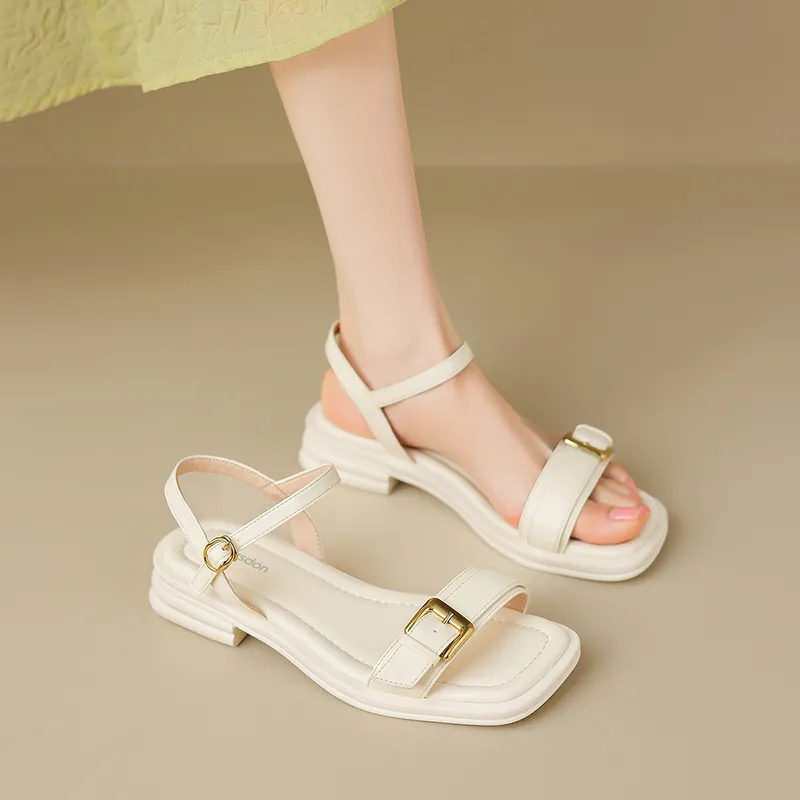 AGSDON Strap Sandals 3cm Women's Silver-9