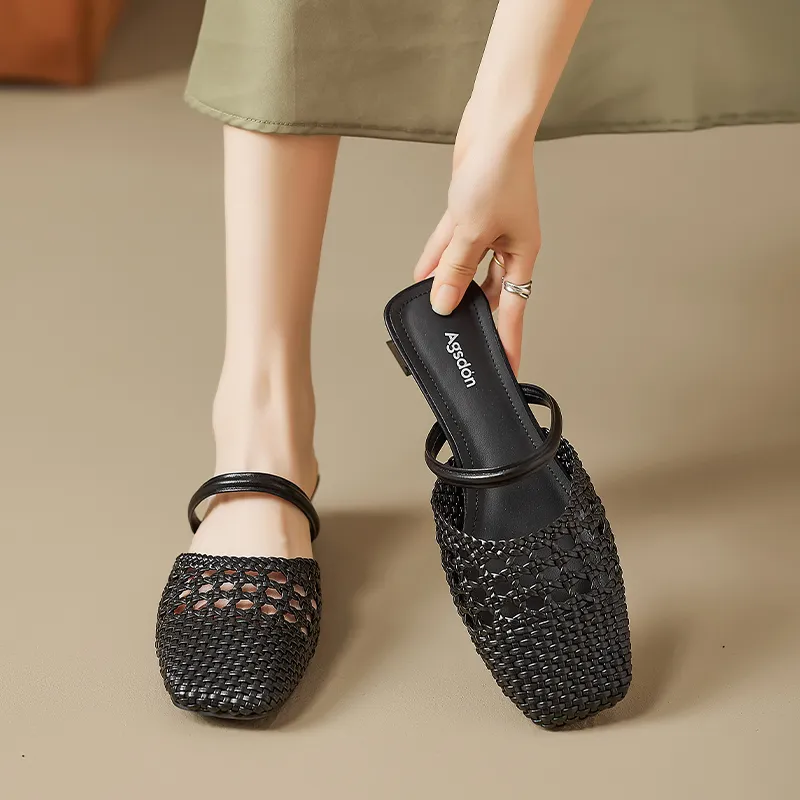 AGSDON Cut Out Woven Closed Toe Slippers 3.5cm Women's-11