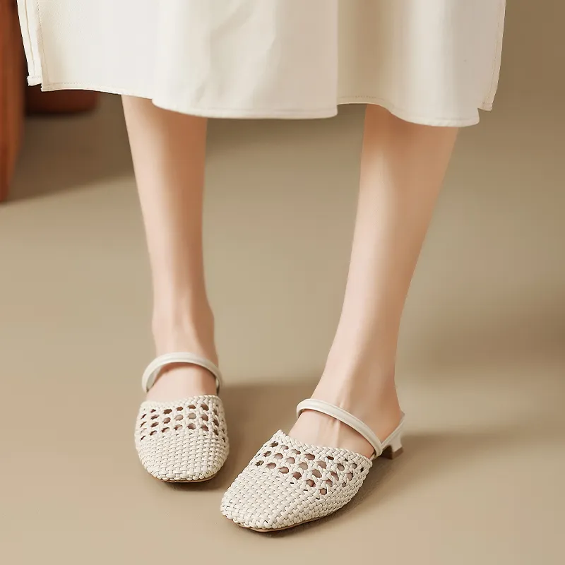 AGSDON Cut Out Woven Closed Toe Slippers 3.5cm Women's-4