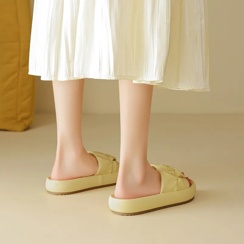 AGSDON Slide Slippers Women's Beige/Pink/Yellow-20