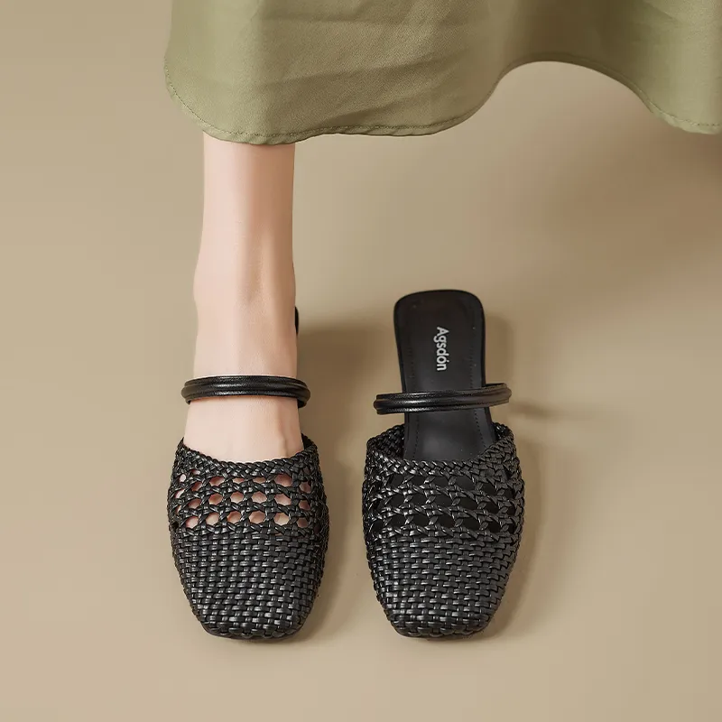 AGSDON Cut Out Woven Closed Toe Slippers 3.5cm Women's-12