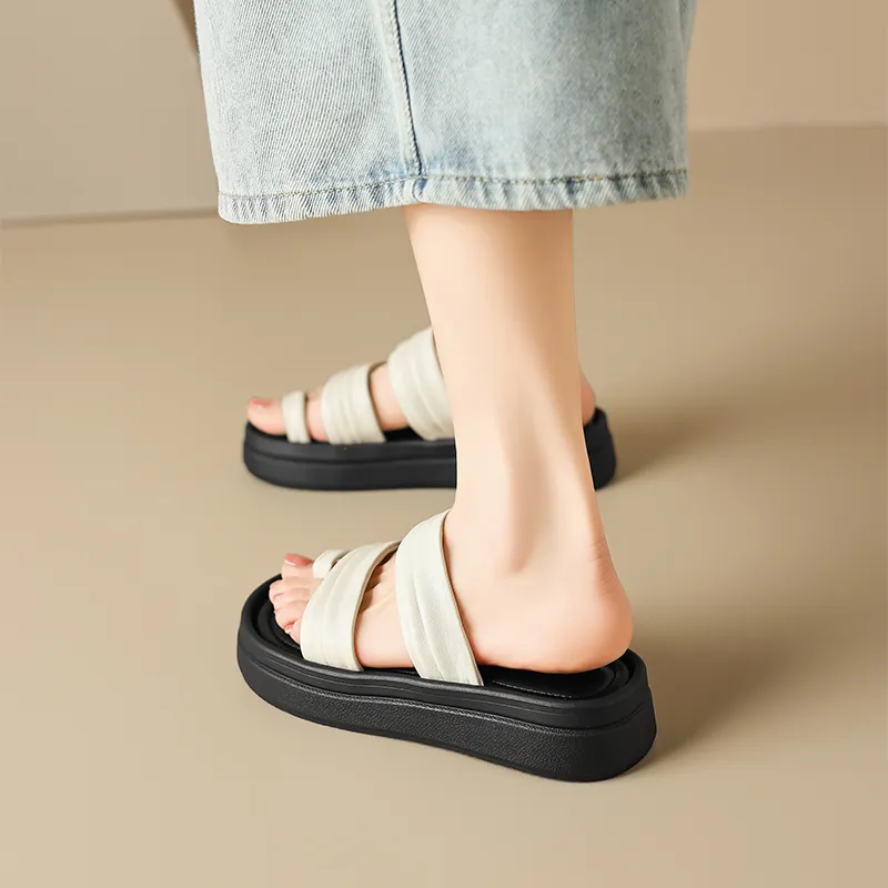 AGSDON Slide Slippers Women's Beige/Silver-3