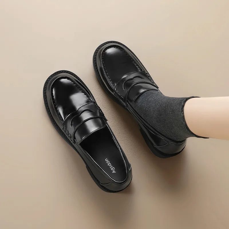 AGSDON Loafers 3cm Women's Black-6