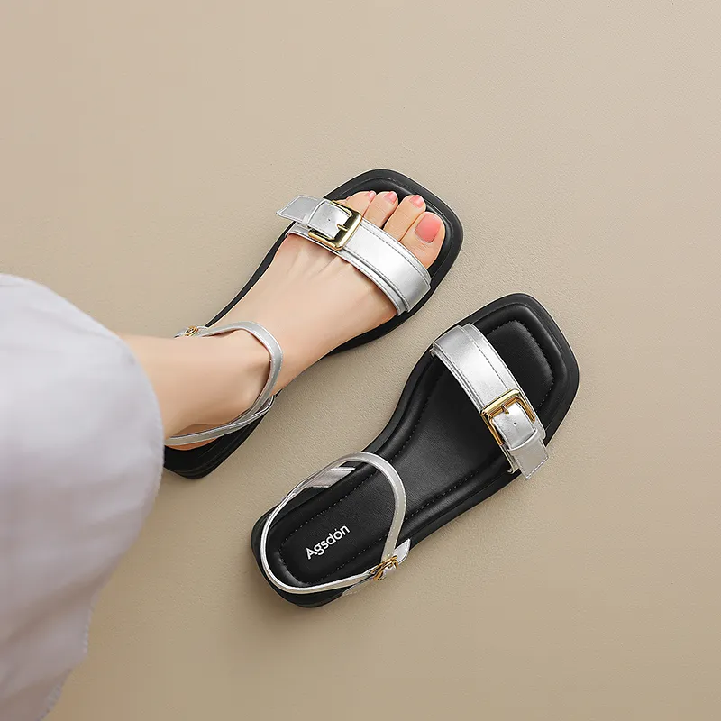 AGSDON Strap Sandals 3cm Women's Silver-3