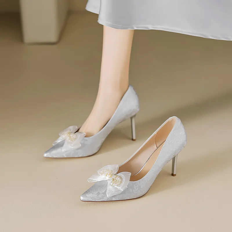 AGSDON Slim Heel High Heels 8cm Women's Silver-2