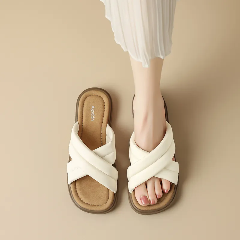 AGSDON Rubber Sole Quiet Slip Resistant Slide Slippers Women's-5