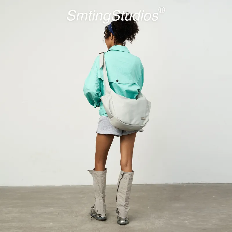 SMTING STUDIO Polyester Shoulder Bag Large Size Unisex Deep Black/Oat/Light Blue-11