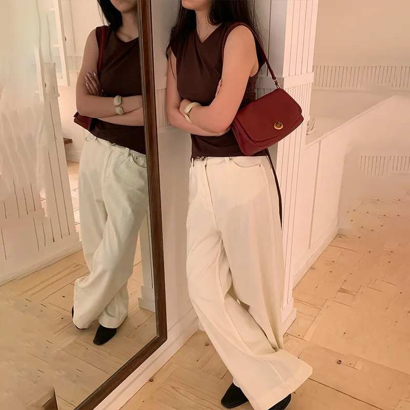 Simedin Cow Leather Shoulder Bag Regular Women's Dark Coffee/Ecru/Deep Black/Premium Red-21