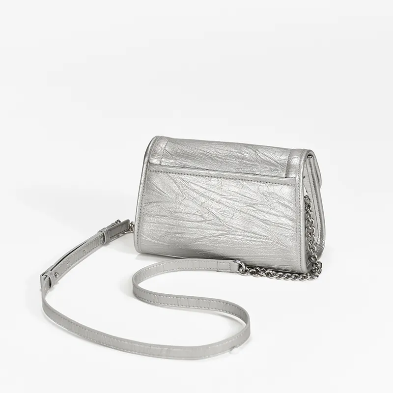 Simedin Split Cow Leather Shoulder Bag, Crossbody Bag Regular Women's Antique Silver/Deep Black-3