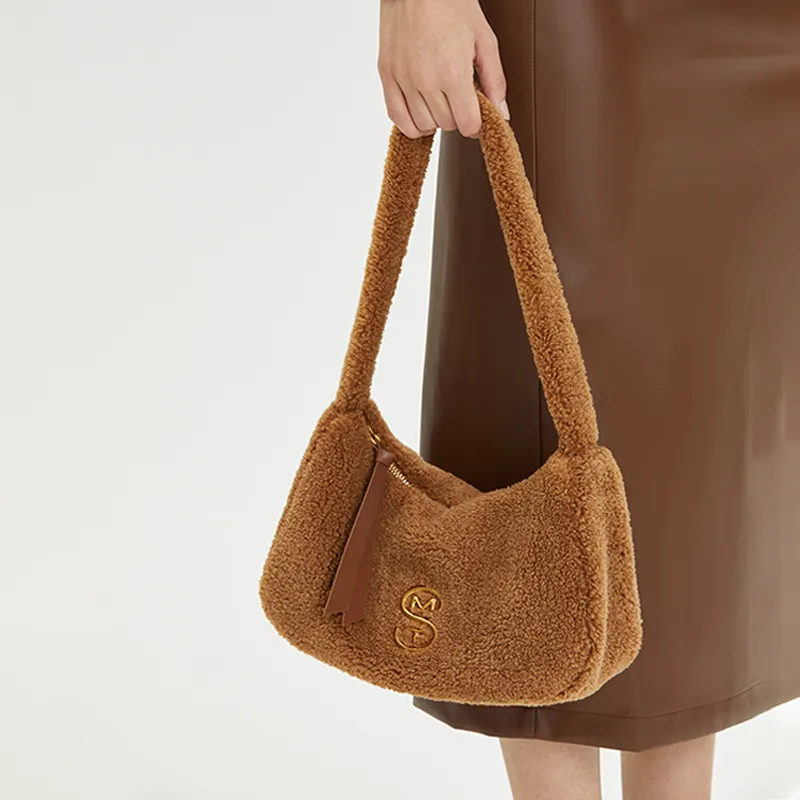 Simedin Faux Fur Shoulder Bag Women's Caramel Brown/Ecru-4
