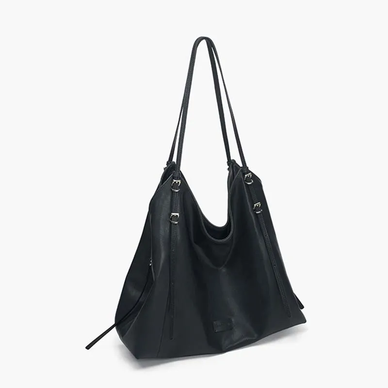 Simedin Cow Leather With Synthetic Leather Tote Bag, Shoulder Bag Women's Deep Black/Brown-2