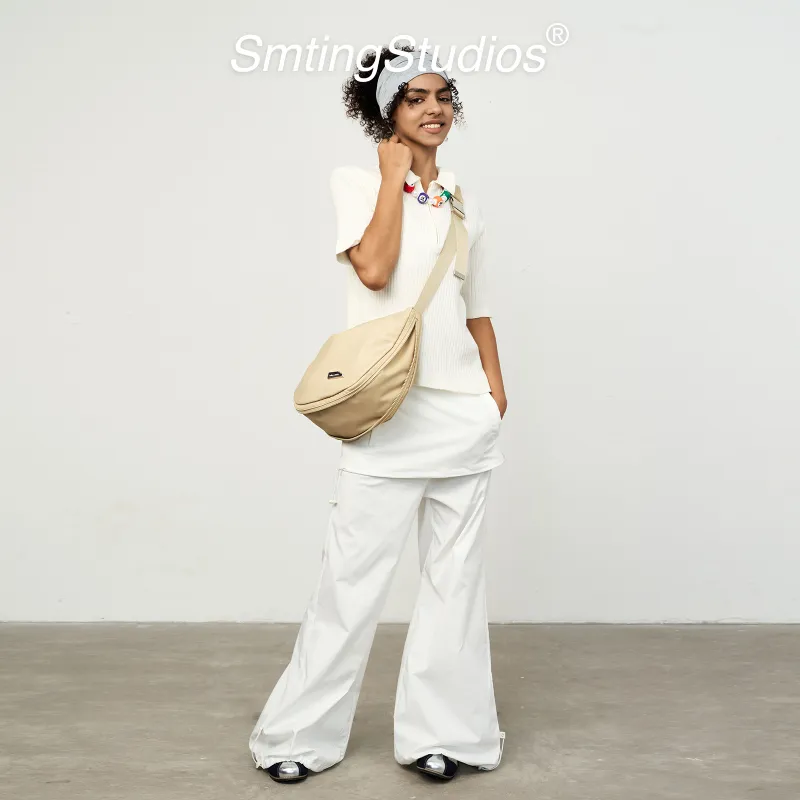 SMTING STUDIO Polyester Shoulder Bag Medium Size Unisex Deep Black/Oat-10