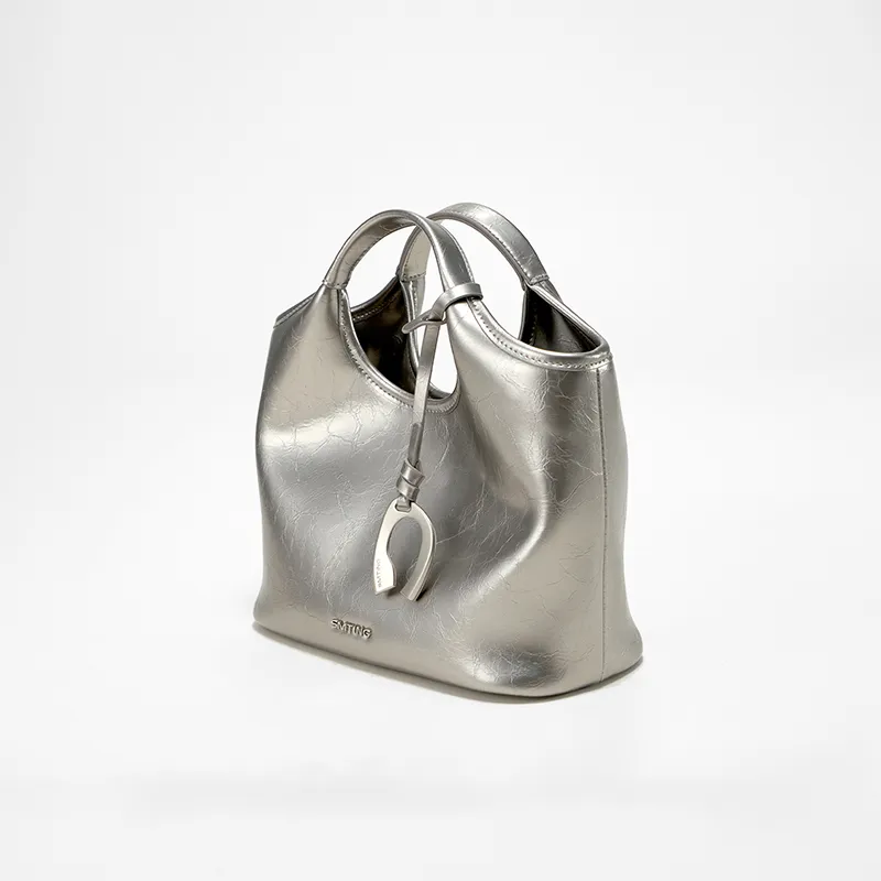 Simedin Cow Leather Bucket Bag Handbag Women's Antique Silver/Deep Black-7