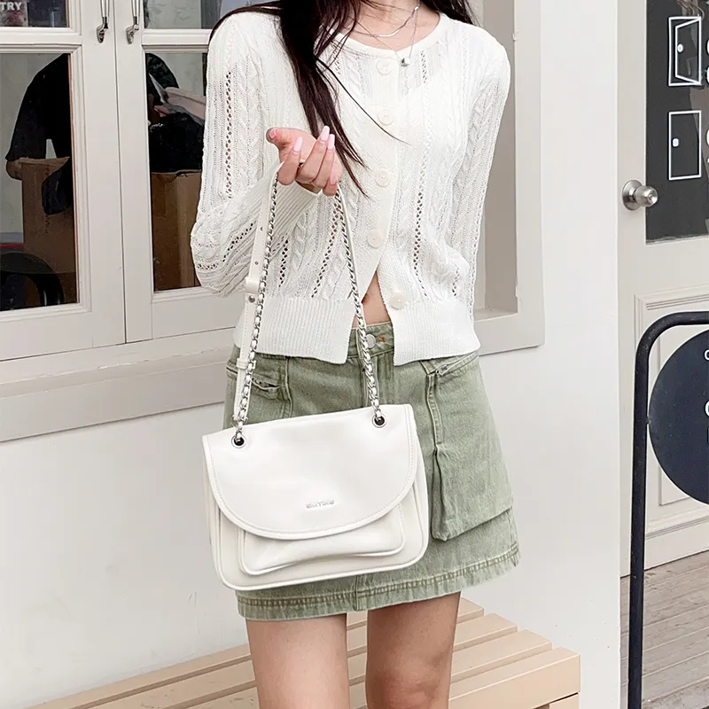 Simedin Cow Leather Small Square Bag Shoulder Bag Women's Cherry Blossom Pink/Ecru/Deep Black-8