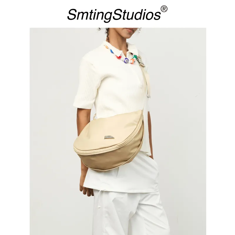 SMTING STUDIO Polyester Shoulder Bag Medium Size Unisex Deep Black/Oat-11