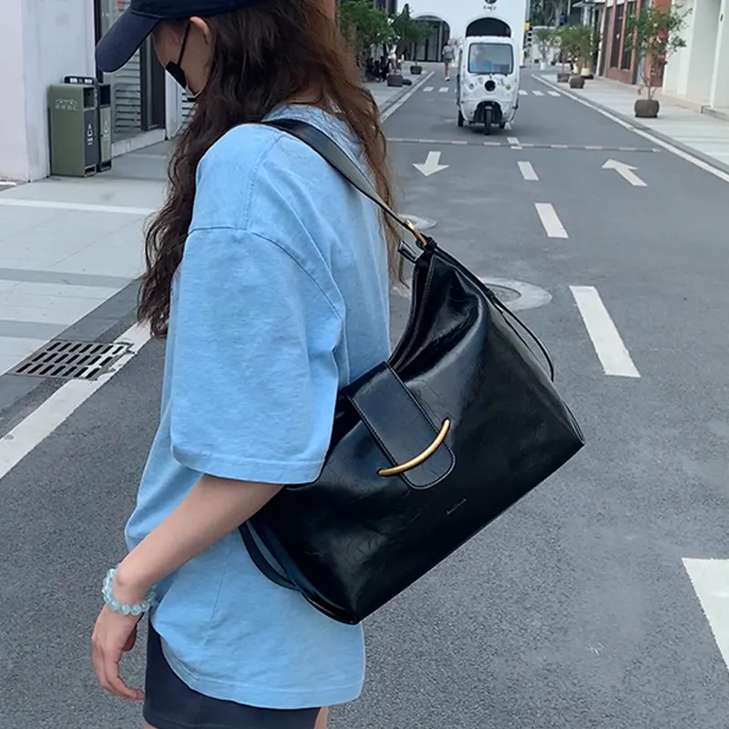 Simedin Cow Leather Tote Bag, Shoulder Bag Small Size Large Size Women's Deep Black/Ecru-1