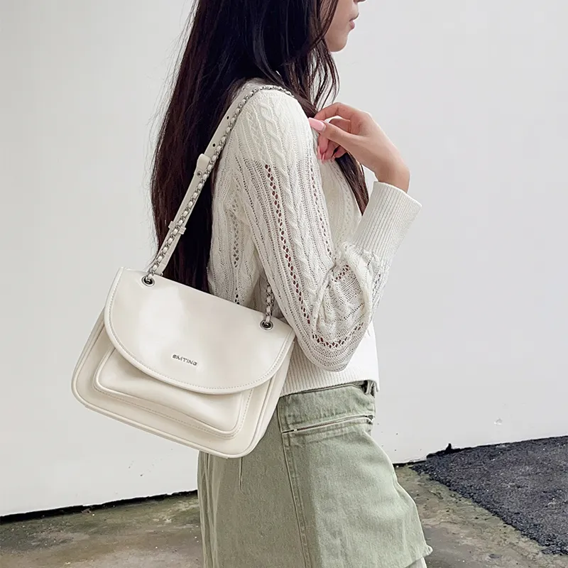 Simedin Cow Leather Small Square Bag Shoulder Bag Women's Cherry Blossom Pink/Ecru/Deep Black-9