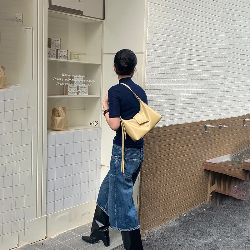 Simedin Cow Leather Crossbody Bag, Shoulder Bag Small Size Women's Deep Black/Pearl White/Sunlight Yellow-15