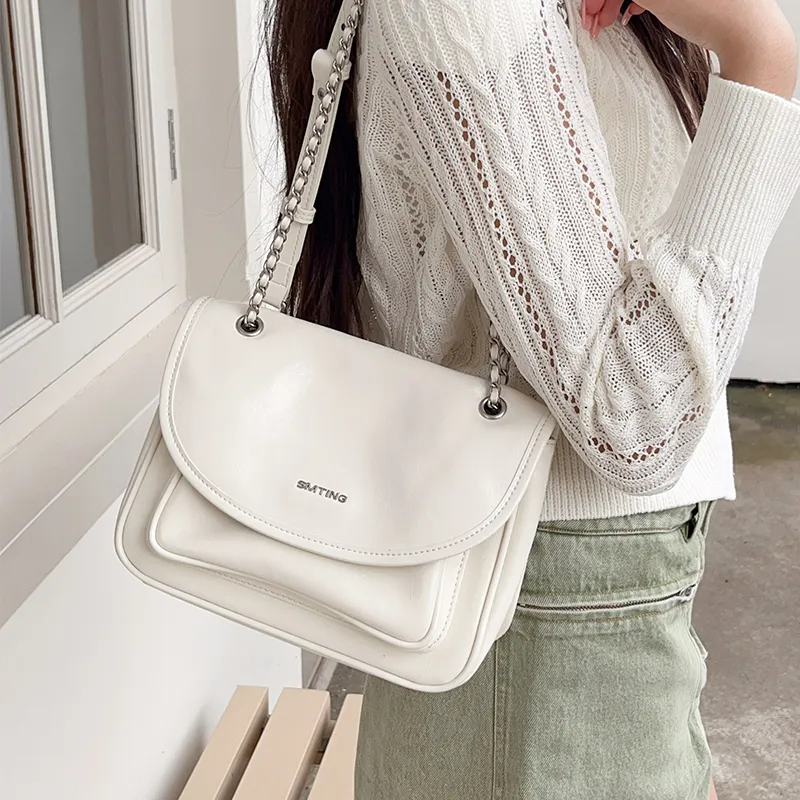 Simedin Cow Leather Small Square Bag Shoulder Bag Women's Cherry Blossom Pink/Ecru/Deep Black-7