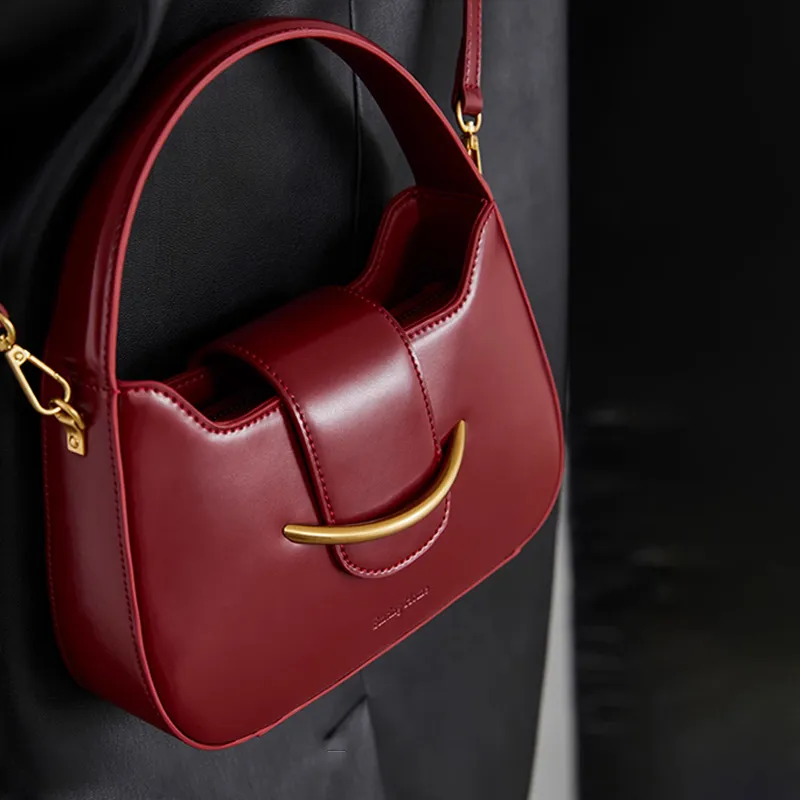 Simedin Cow Leather Shoulder Bag, Crossbody Bag, Handbag Trumpets Women's Premium Red-3
