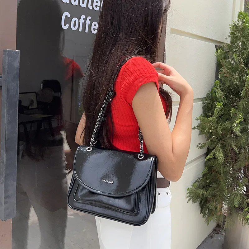 Simedin Cow Leather Small Square Bag Shoulder Bag Women's Cherry Blossom Pink/Ecru/Deep Black-14